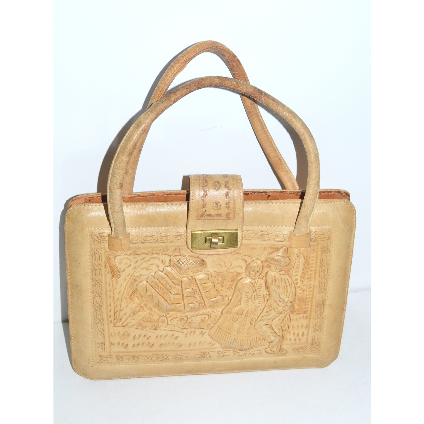 Vintage Natural Tooled Leather Mexican Purse