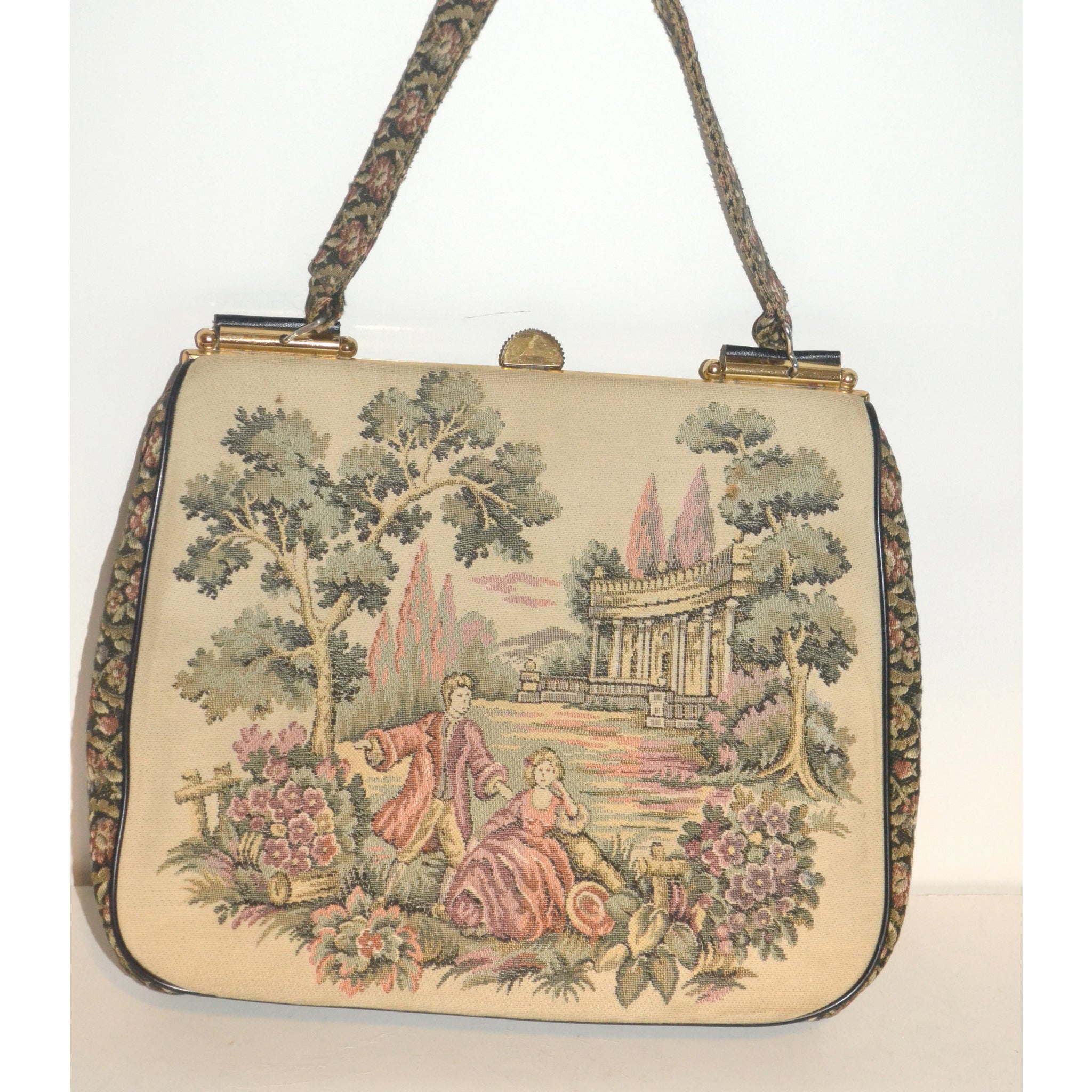 Vintage French Luggage Co. Company Tapestry Leather 