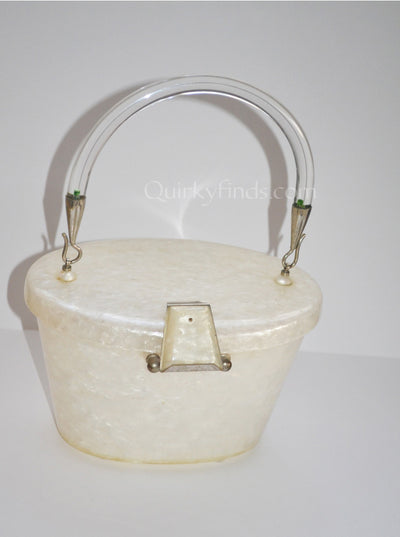 Vintage Llewellyn Inc. White Pearlized Basket Style Lucite Purse