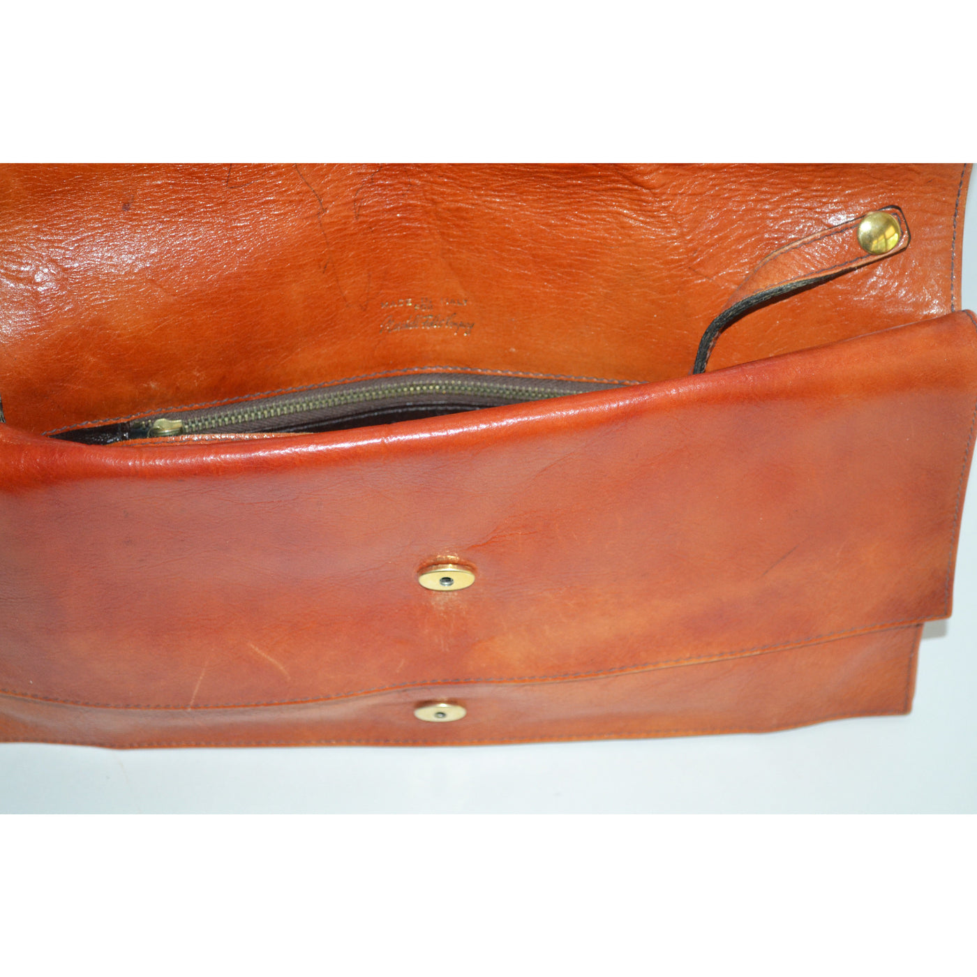 Vintage Orange Leather Flap Purse By Marshall Fields 