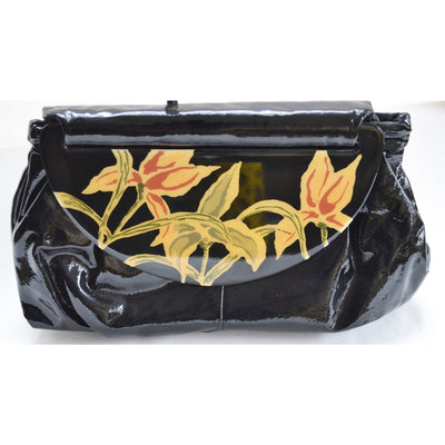 Vintage Black High Gloss Moon Bag & Lacquered Purse By Patricia Smith - 1980's