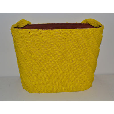 Vintage Yellow Mustard Ribbed Beaded Bucket Purse