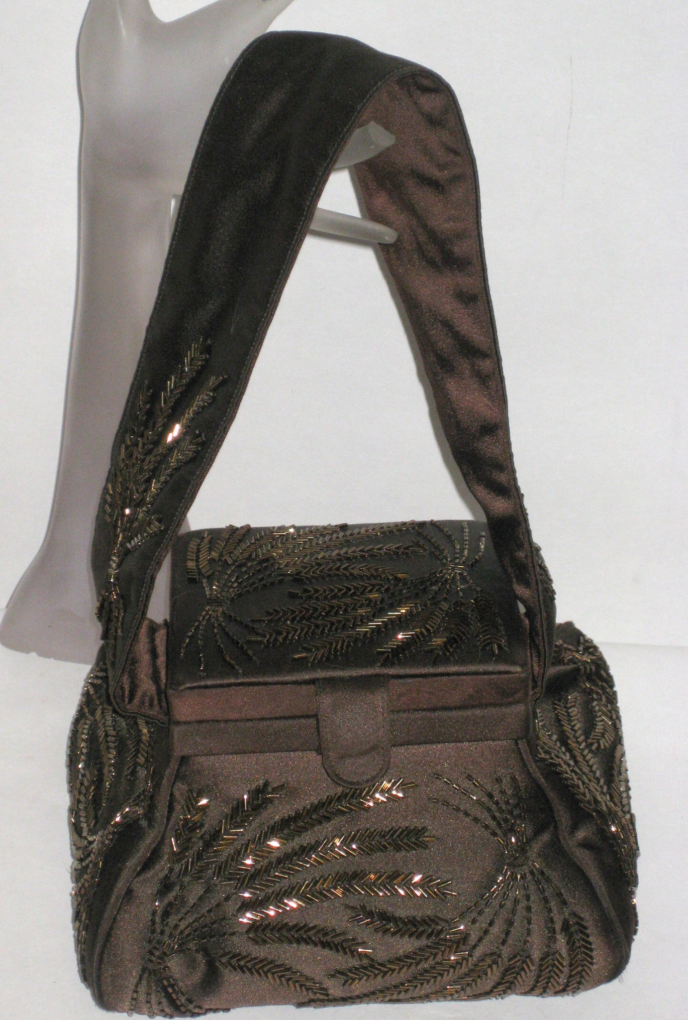 Vintage Josef Beaded Chocolate Brown Beaded Evening Pouch Purse