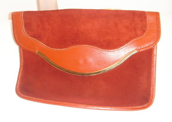 70's Burnt Orange Suede & Leather Clutch Purse