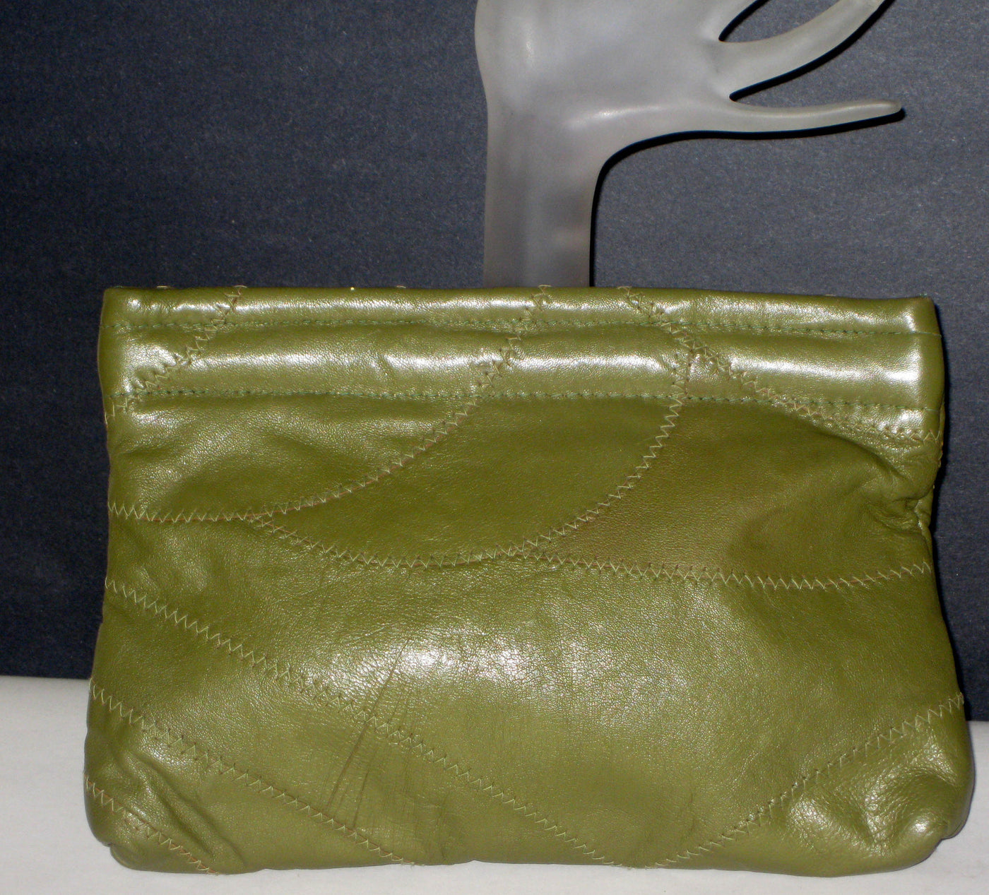 Vintage Stitched Olive Leather Clutch