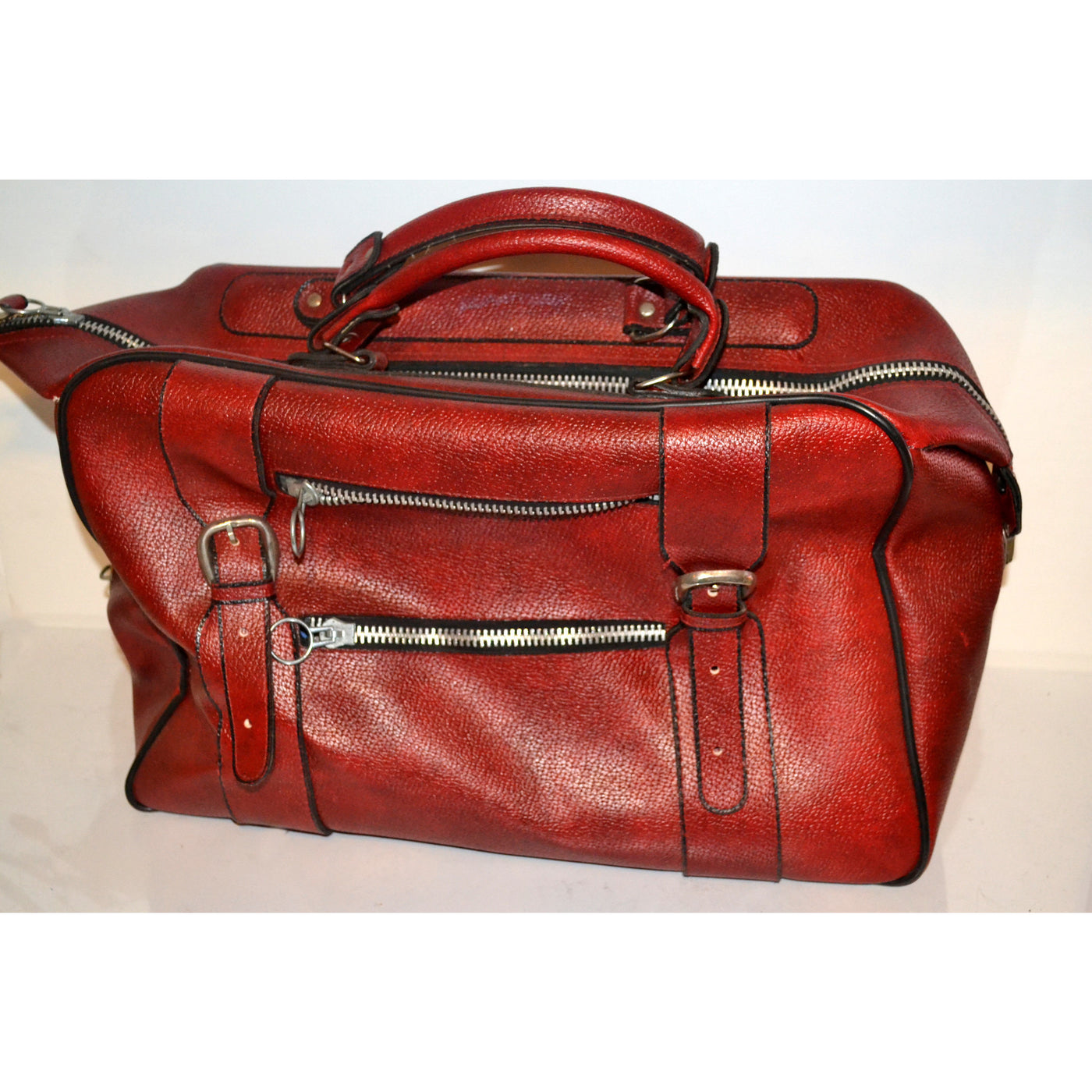 Vintage Red Faux Leather Zipper Travelbag