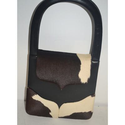 Vintage Black Leather & Pony Hair Scuptural Handbag By Art Mex 