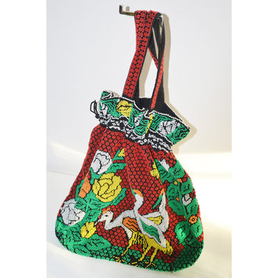 Vintage Bird Motif Candy Beaded Tote Purse