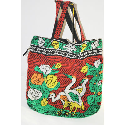 Vintage Bird Motif Candy Beaded Tote Purse
