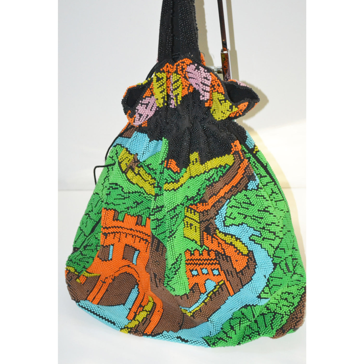 Vintage Scenic Candy Beaded Pouch Tote Purse