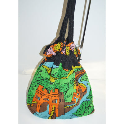 Vintage Scenic Candy Beaded Pouch Tote Purse