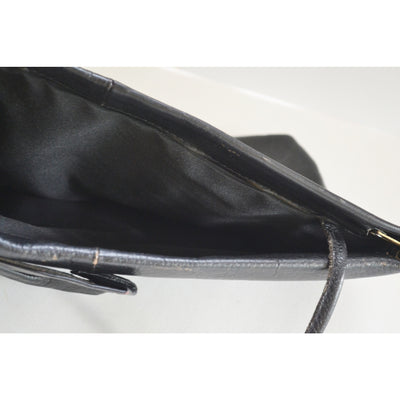 Vintage Black Leather Bow Clutch Purse