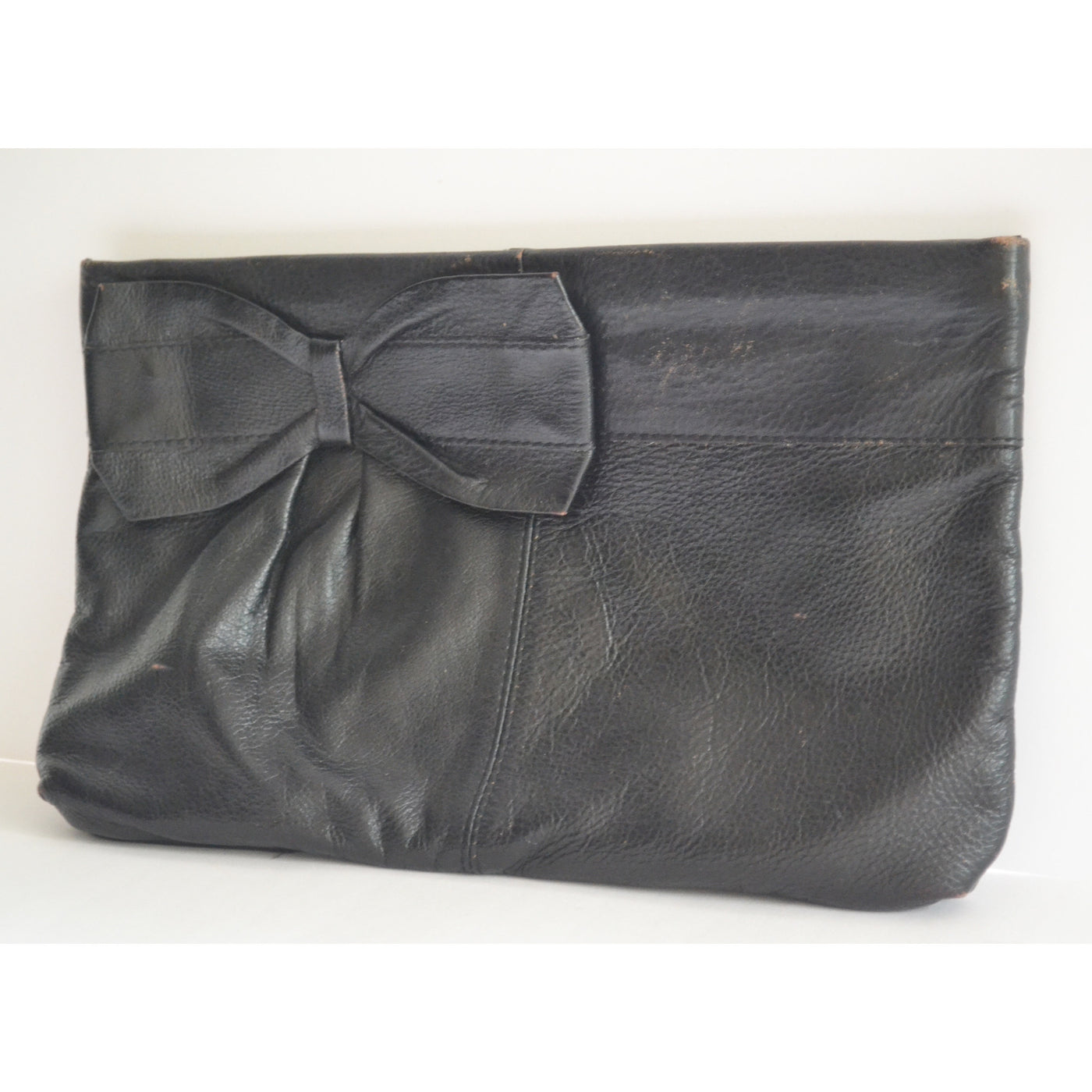 Vintage Black Leather Bow Clutch Purse
