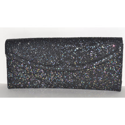 Vintage Sparkling Black Glitter Clutch Purse By Lennox 