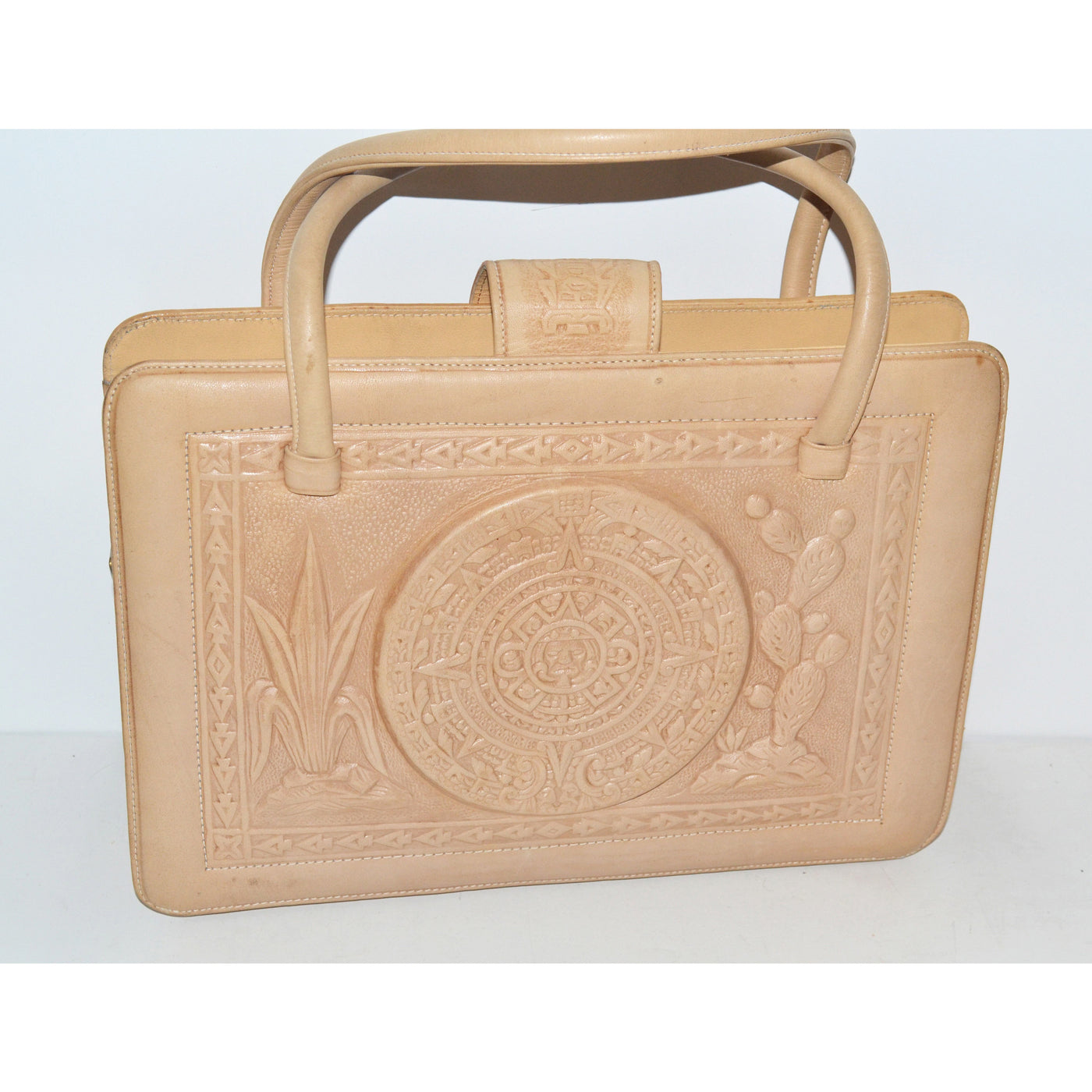 Vintage Mexican Eagle Tooled Natural Leather Purse