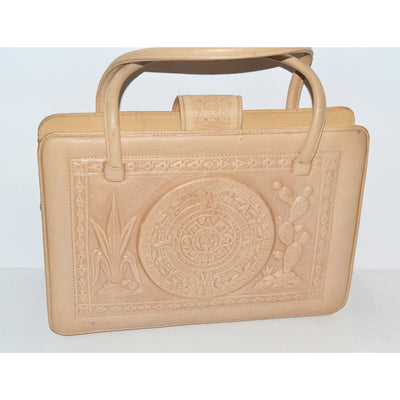 Vintage Mexican Eagle Tooled Natural Leather Purse
