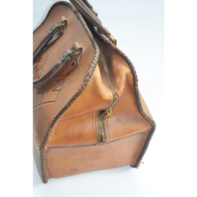 Vintage Brown Tooled Comedy & Tragedy Masks Bowling Bag