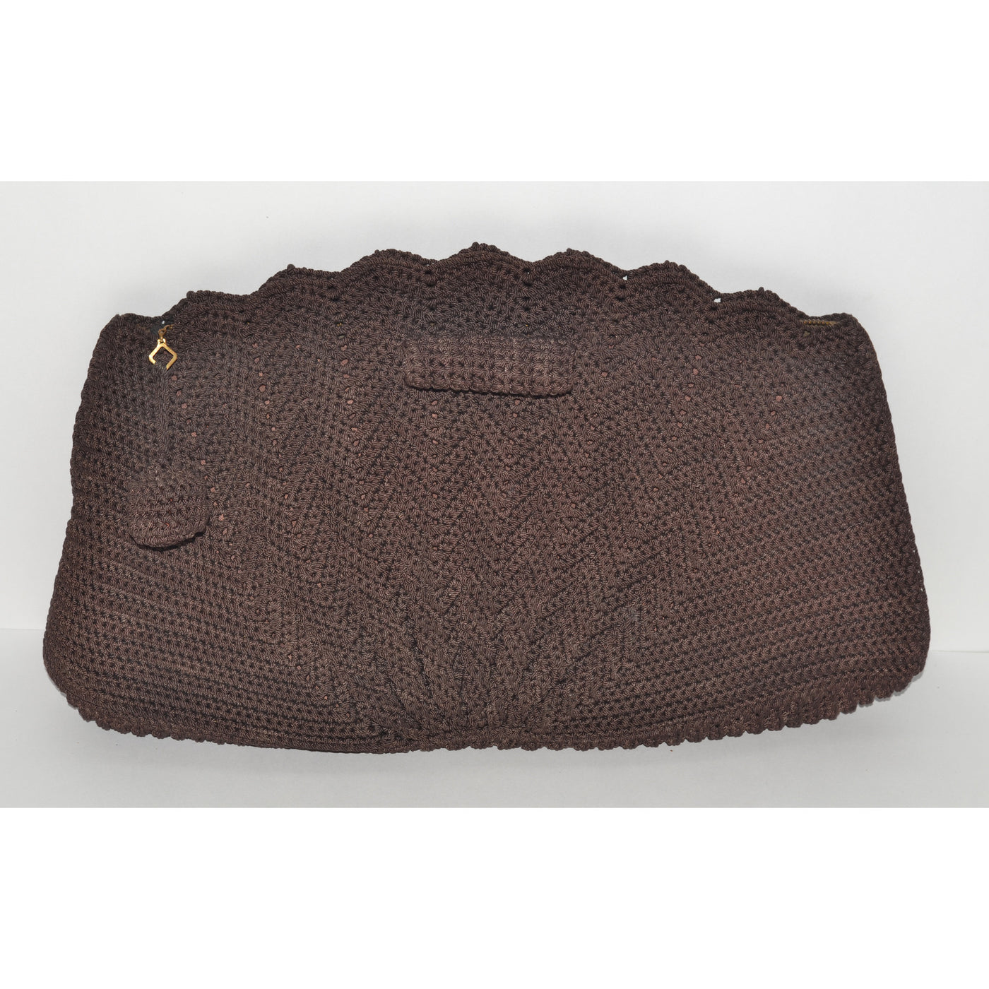 Vintage Brown Crochet Fan Clutch Purse