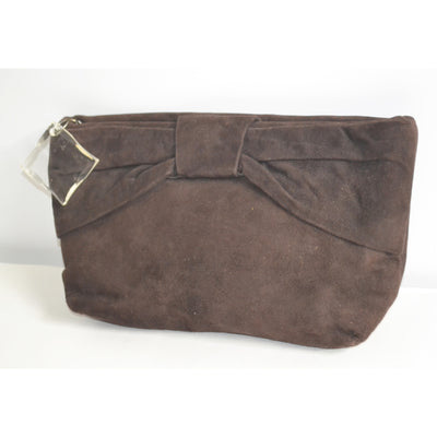 Vintage Brown Suede Bow Lucite Tag Clutch