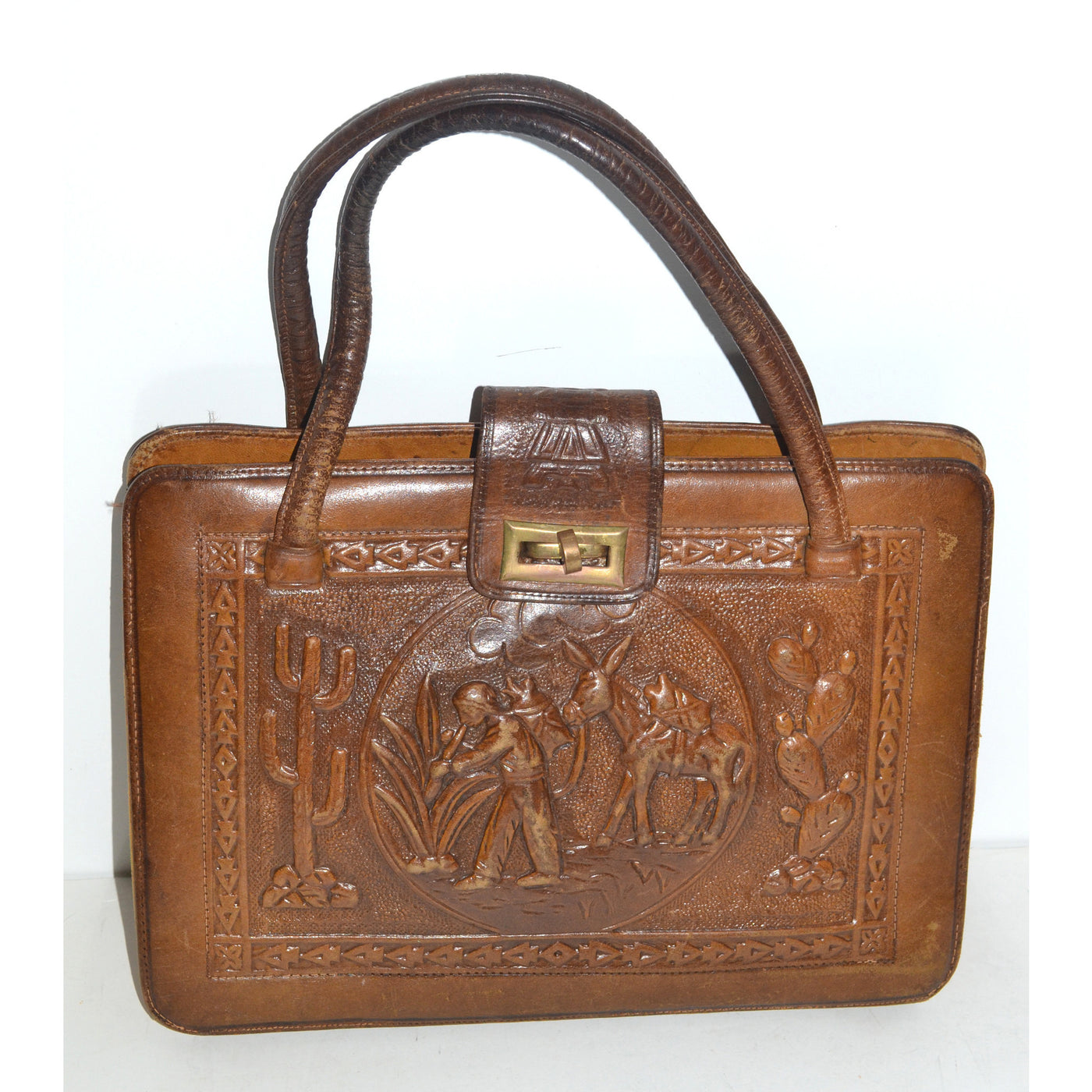 Vintage Brown Tooled Leather Mexican Purse