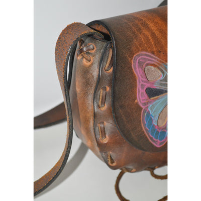 Vintage Hippy Tooled Leather Butterfly Purse