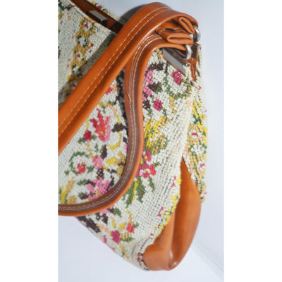 Vintage Colorful Needlepoint Floral Carpetbag Purse