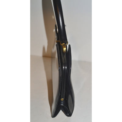 Vintage Sleek Black Patent Curved Purse