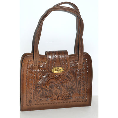 Vintage Mexican Brown Tooled Leather Eagle Purse