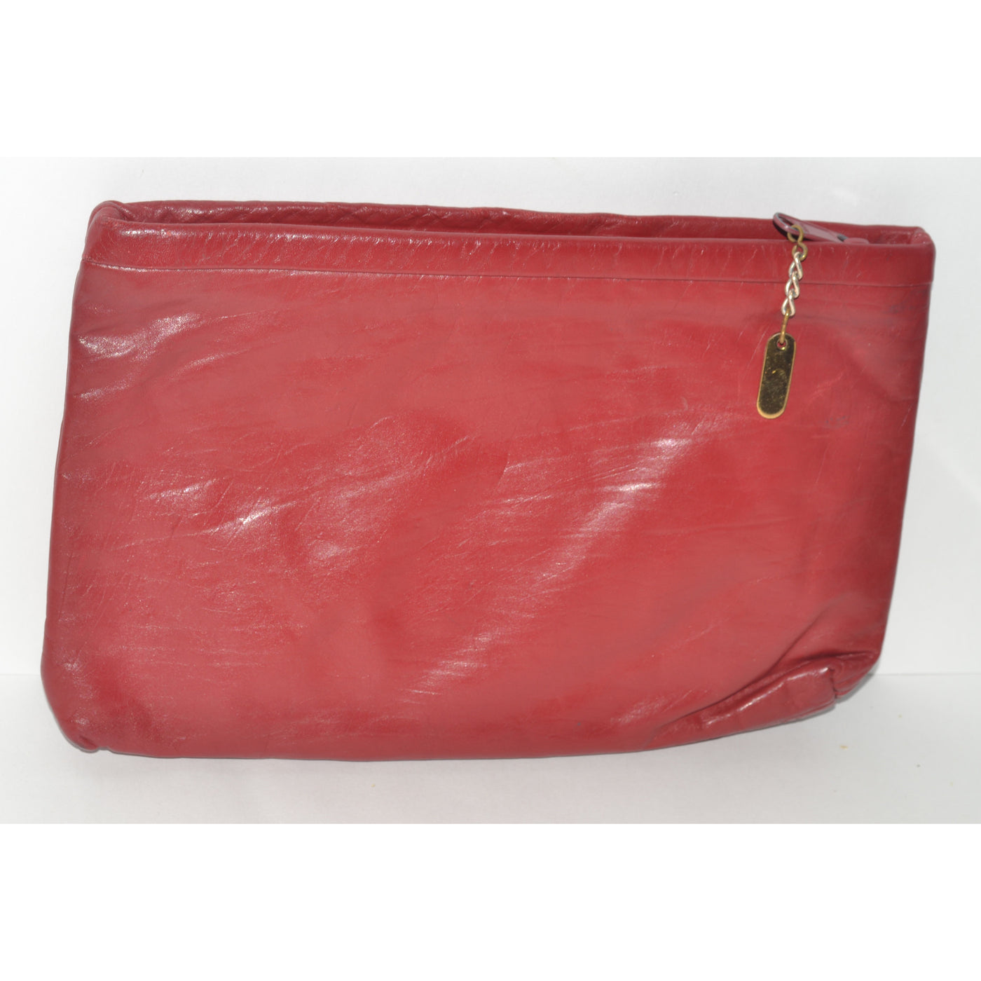 Vintage Deep Red Leather Clutch Purse