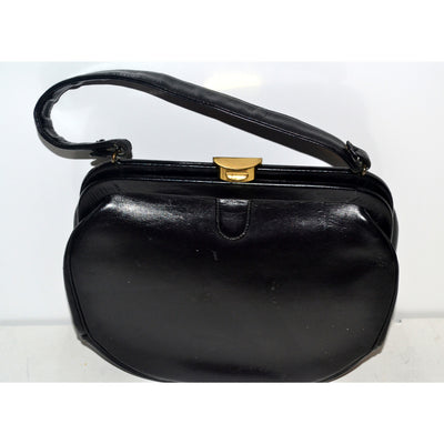 Vintage Black Leather Handbag Purse By Elite 