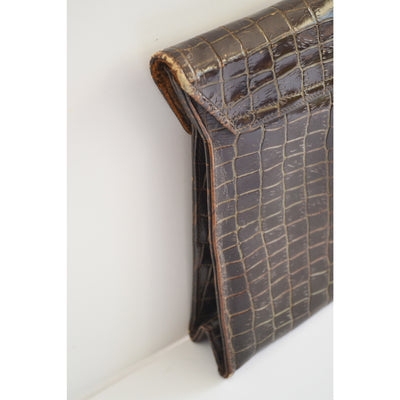 Vintage Crocodile Embossed Leather Clutch Purse