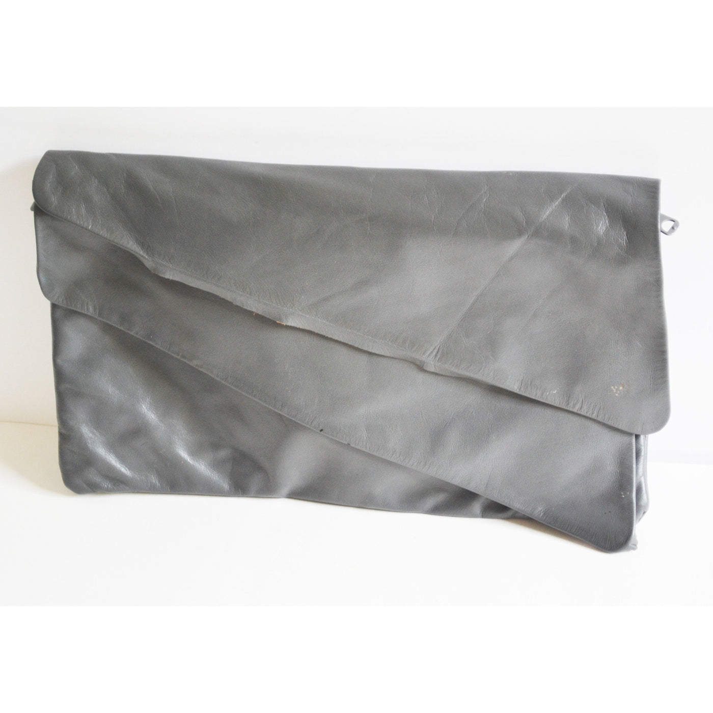Vintage Grey Flap Leather Clutch Purse