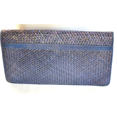 Vintage Blue Wicker & Leather Purse By Susan Gail 