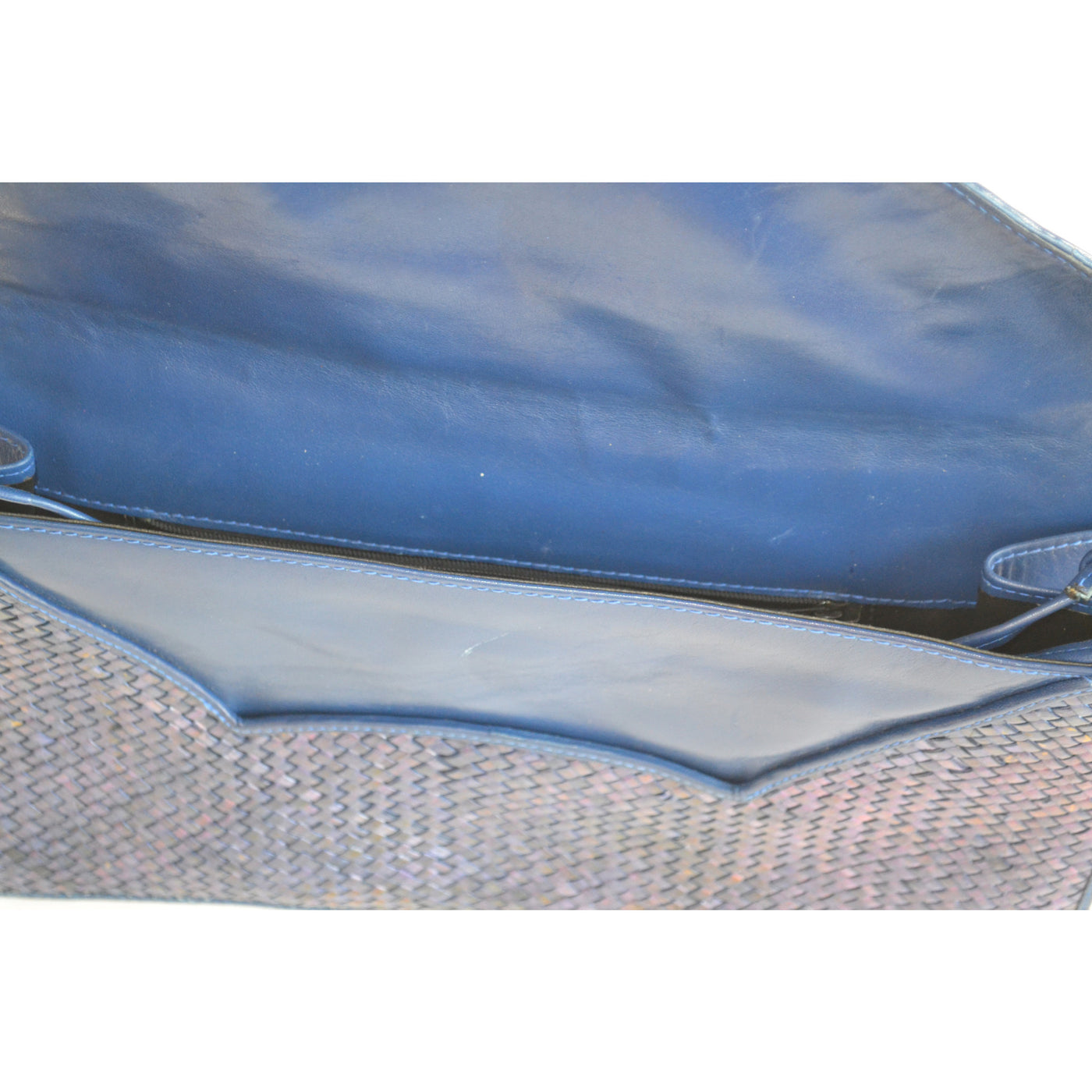 Vintage Blue Wicker & Leather Purse By Susan Gail 