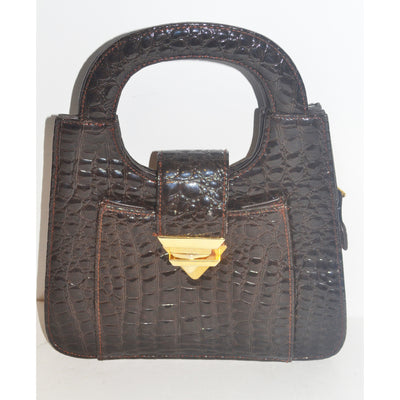 Vintage Brown High Gloss Embossed Handbag By Giovanni
