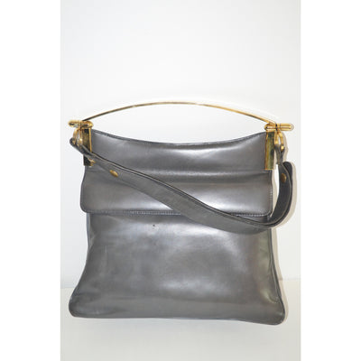Vintage Grey Leather Pouch Structured Handbag