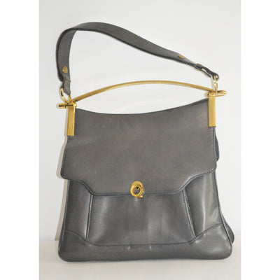 Vintage Grey Leather Pouch Structured Handbag