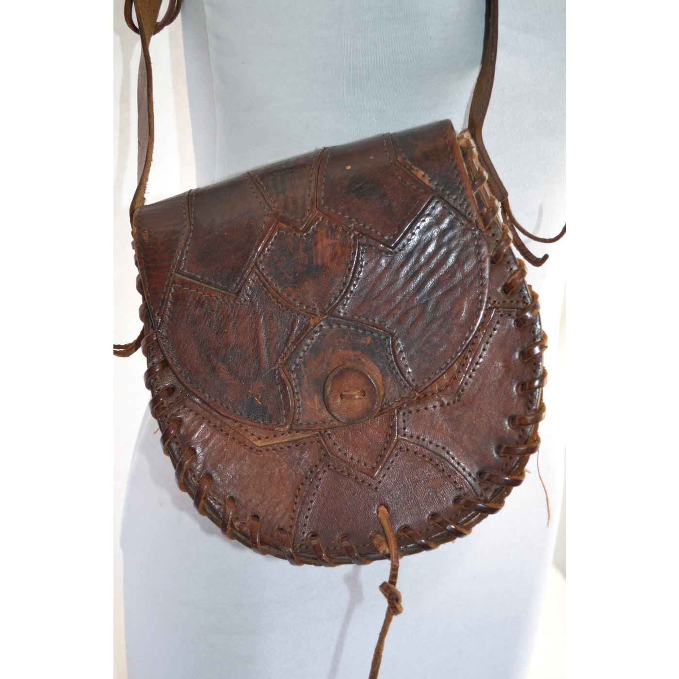 Vintage Patched Leather Hippy Bag Purse - Spain