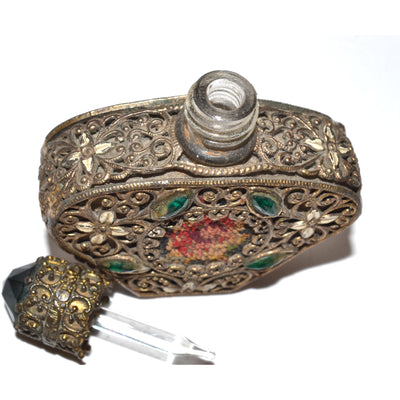 Vintage Irice Jeweled Filigree Mini Perfume Purse Bottle