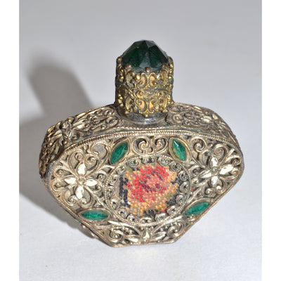 Vintage Irice Jeweled Filigree Mini Perfume Purse Bottle