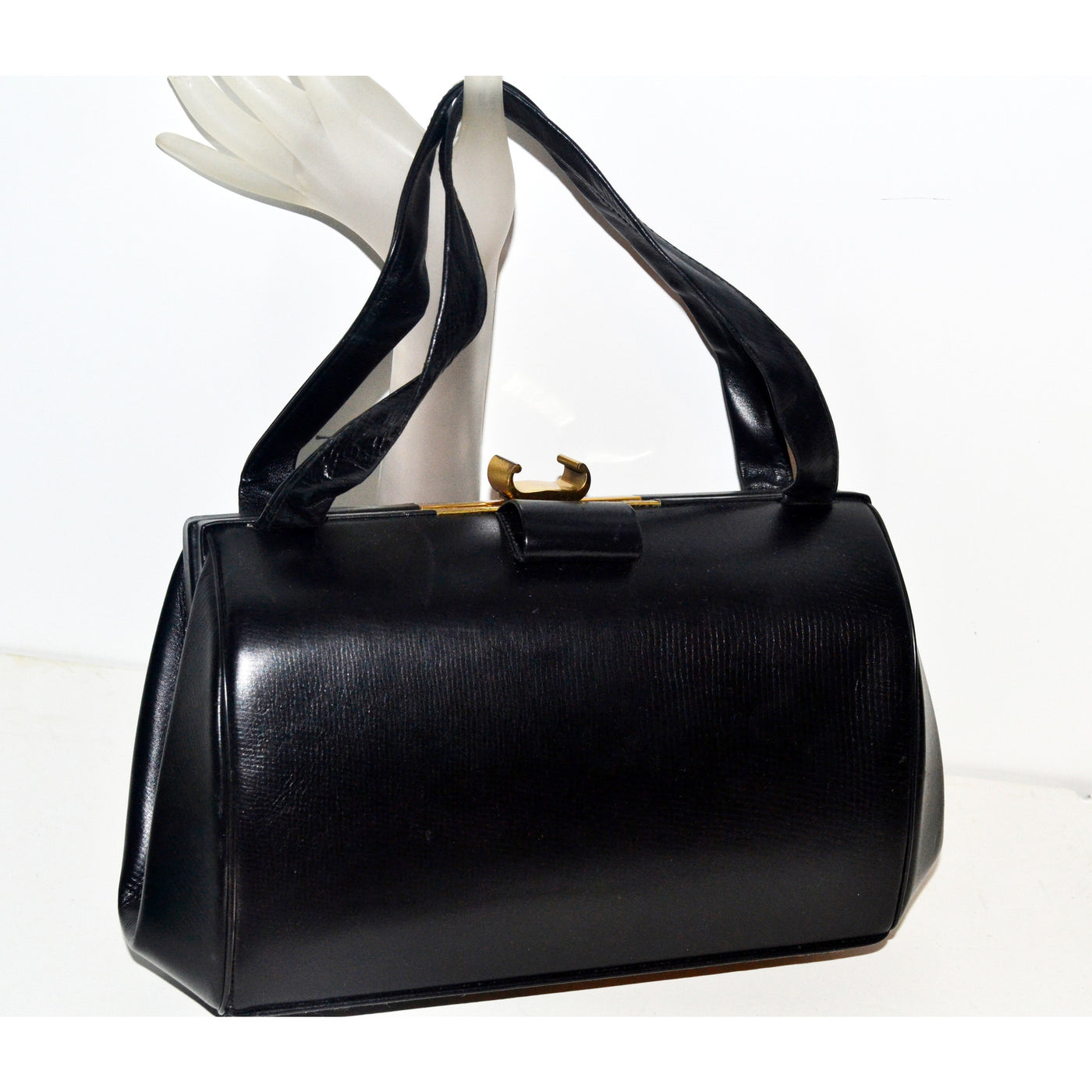 Vintage Black Leather Handbag By Jenny 