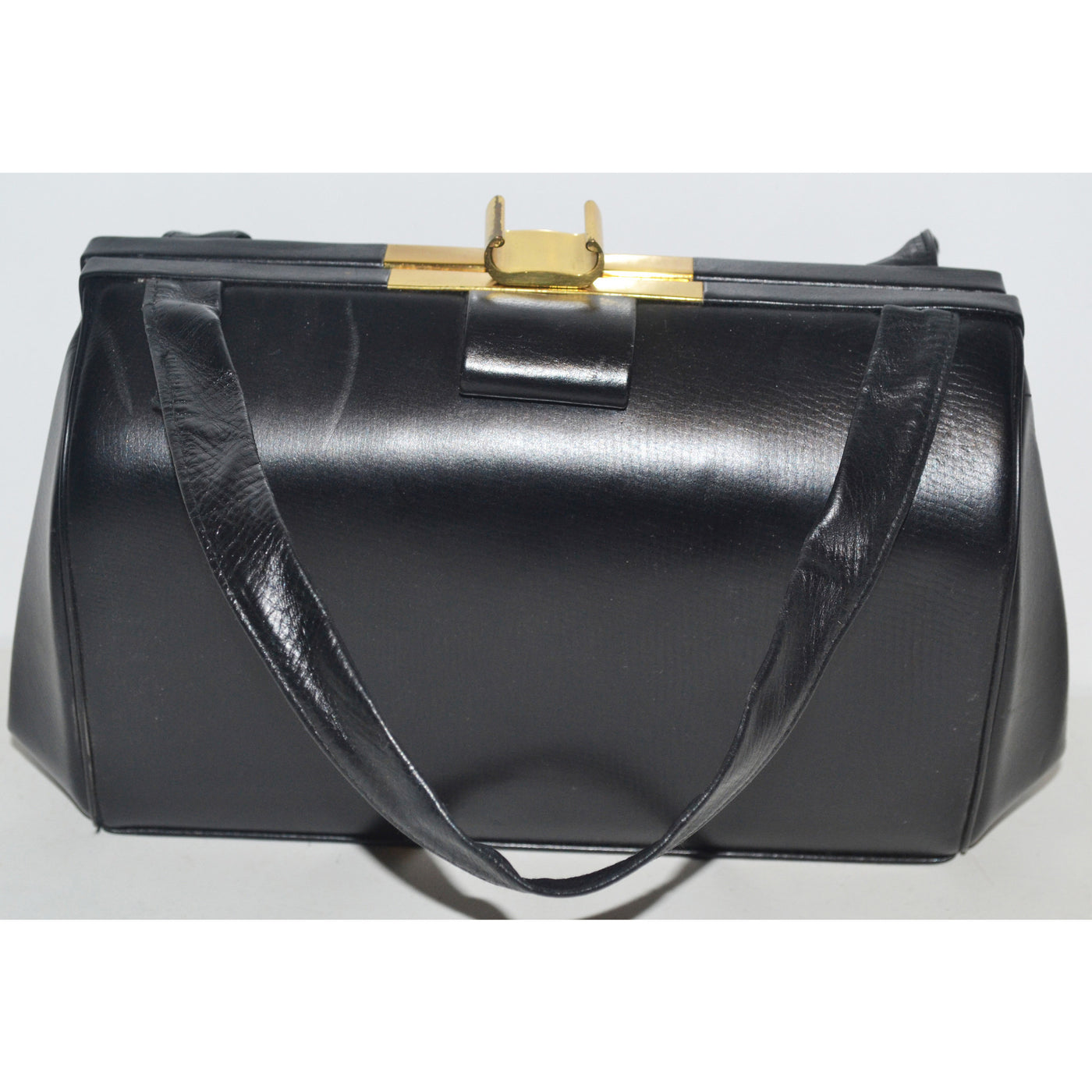 Vintage Black Leather Handbag By Jenny 