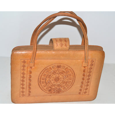Vintage Tan Tooled Mexican Leather Ponyhair Purse