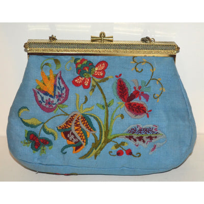 Vintage Blue Embroidered Purse By Lois 
