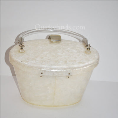 Vintage Llewellyn Inc. White Pearlized Basket Style Lucite Purse