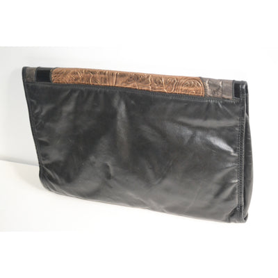 Vintage Black Leather Patched Clutch Purse By Miriam