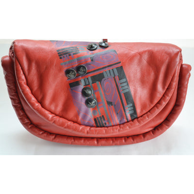Vintage Red Leather Moon Bag Purse By Patricia Smith - 1980's 