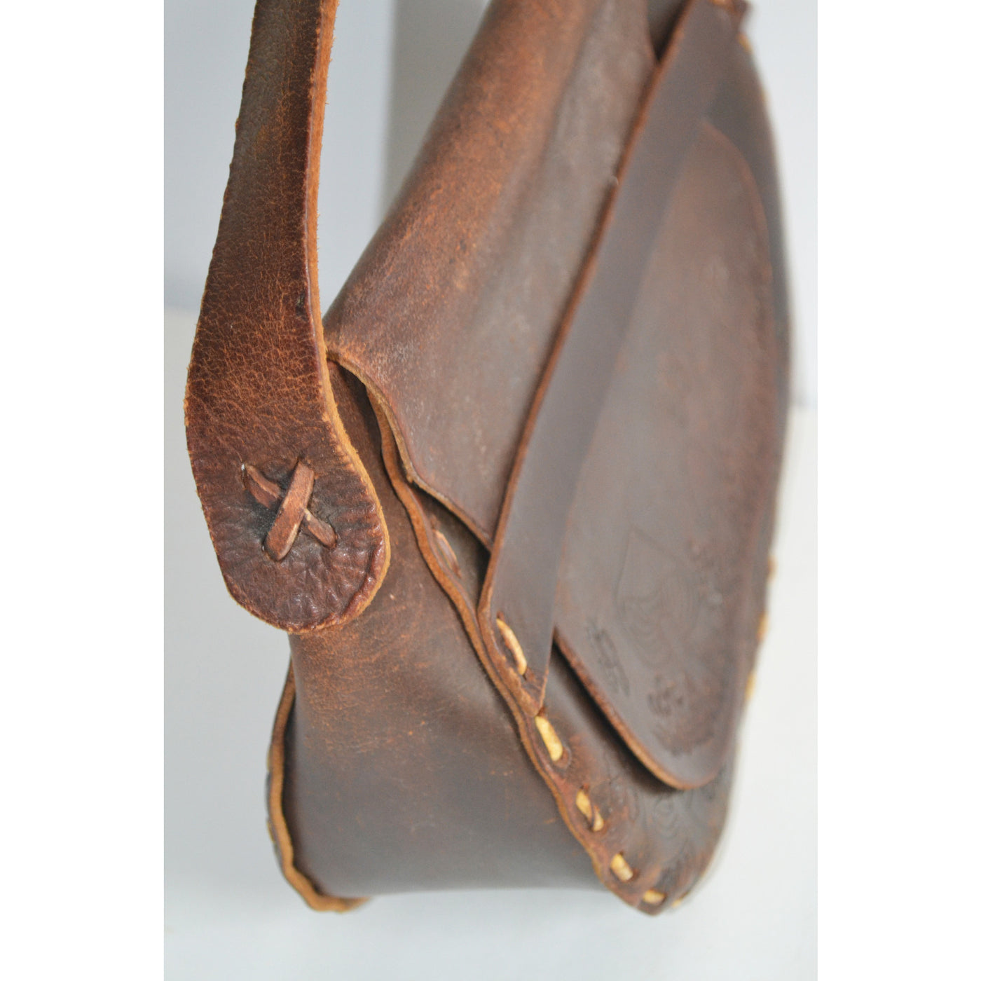 Vintage Brown Tooled Leather Mushroom Hippy Purse