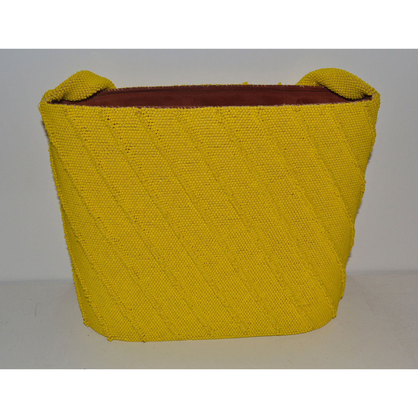 Vintage Yellow Mustard Ribbed Beaded Bucket Purse