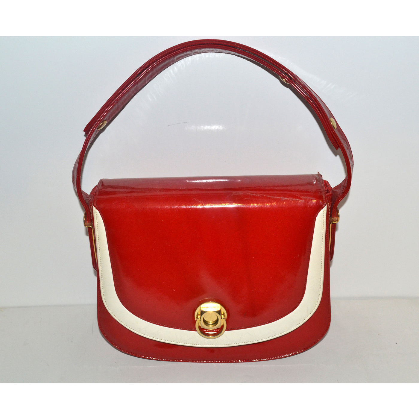 Vintage Red & White Patent Leather Purse By  Nicholas Reich- 1960's